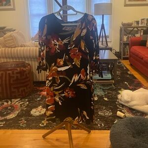 MSK Black Dress with Red and Brown Floral Design